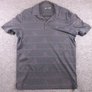 TravisMathew‎ Polo Shirt Mens Medium Gray Palm Tree Stripe Pima Golf Performance